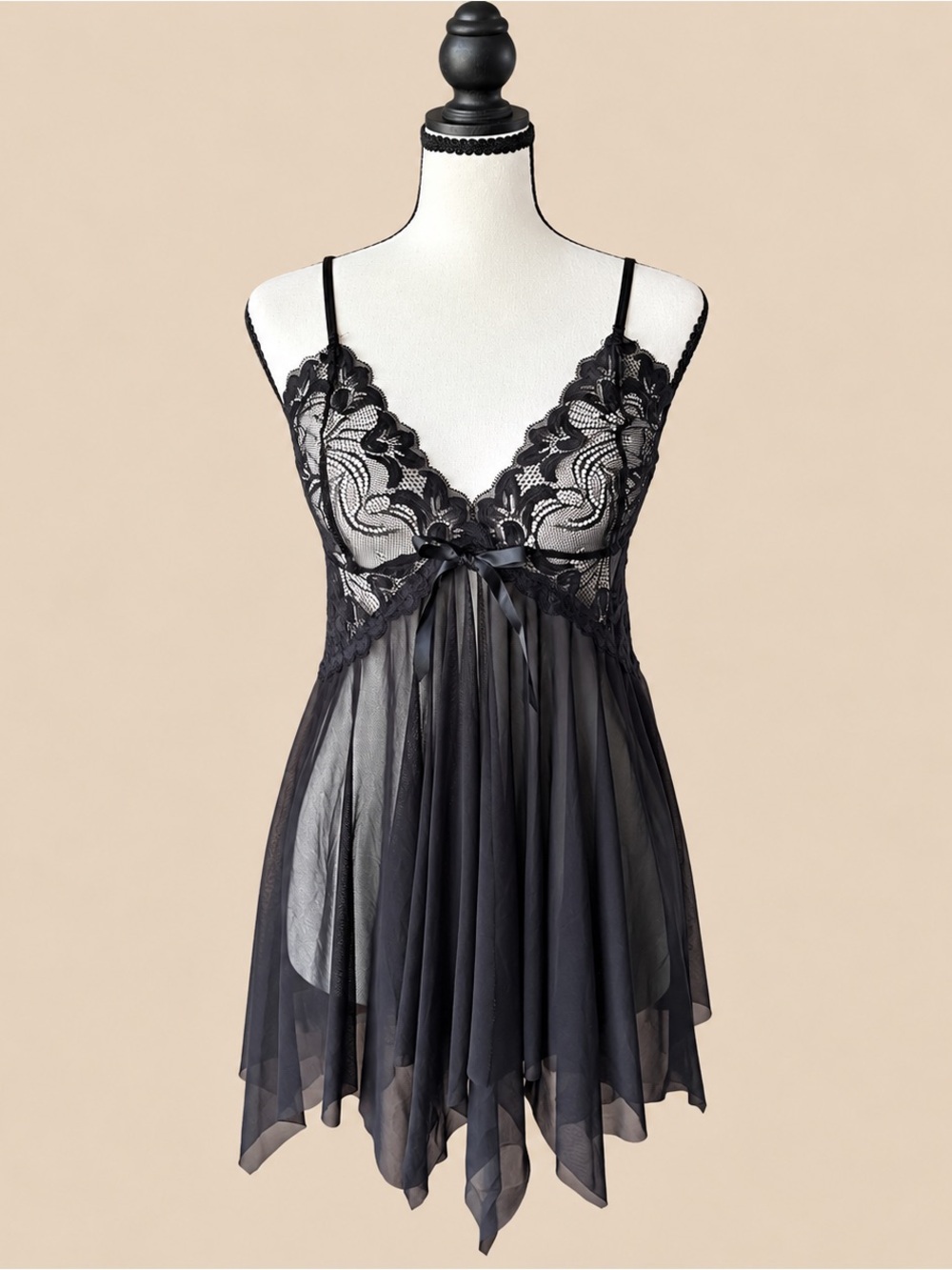 Whimsigoth Babydoll Lace Tie Front Sheer Cami L